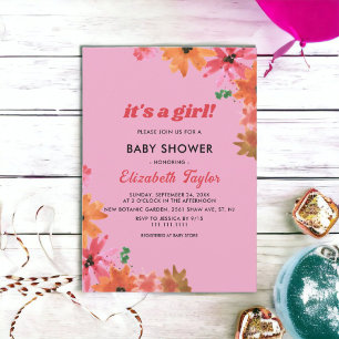 Invitation Aquarelle rose Roses Chute Floral Fille Baby showe