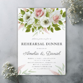 Invitation Aquarelle rose Roses Dîner de répétition romantiqu
