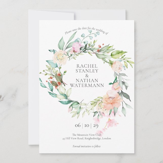Invitation Aquarelle Rose sauvage Garland Enregistrer la cart (Devant)