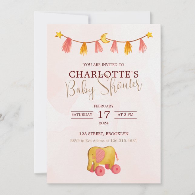 Invitation Aquarelle rose thème Baby shower moderne (Devant)