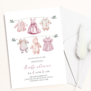 Invitation Aquarelle rose Vêtements de bébé Baby shower fille
