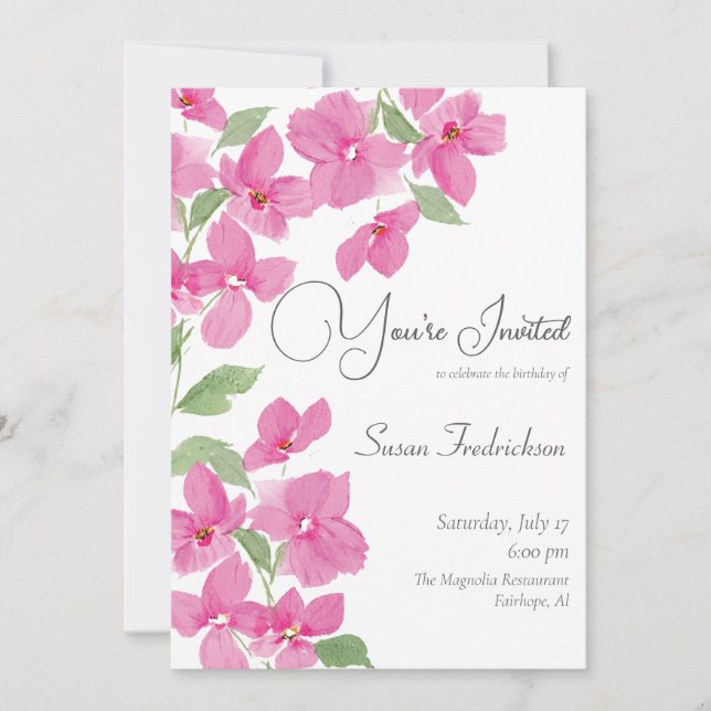 Invitation Aquarelle rose vif Floral (Devant)