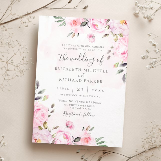 Invitation Aquarelle rose vif Mariage de pivoine florale (Créateur téléchargé)