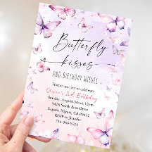 Aquarelle rose violet Baisers à papillon Anniversa