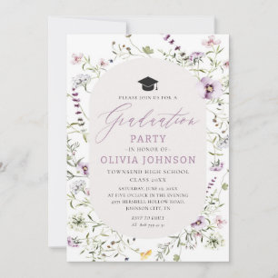 Invitation Aquarelle rose violet Fleur sauvage Graduation