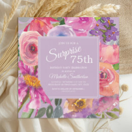 Invitation Aquarelle rose violet Fleurs sauvages 75e annivers