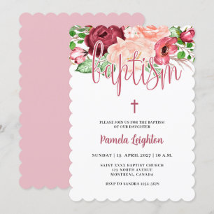 Invitation Aquarelle rose violet Floral Girl Baptême Invita