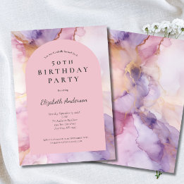 Invitation Aquarelle rose violet or Arc 50e anniversaire
