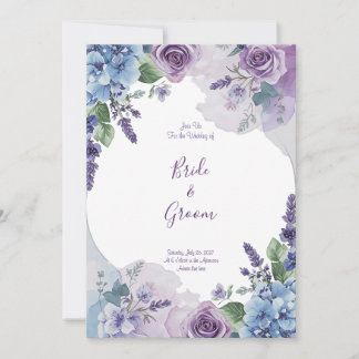 Invitation Aquarelle Rose Violette Hydrangea Bleue Couronne d