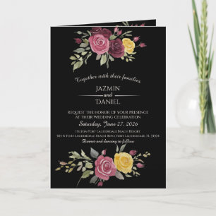Invitation Aquarelle Roses Bourguignonnes Poussiéreuses Sur F