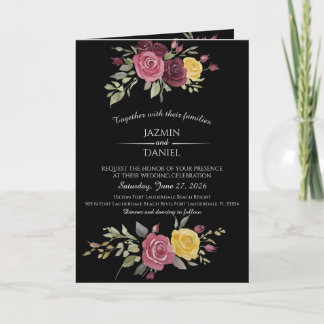 Invitation Aquarelle Roses Bourguignonnes Poussiéreuses Sur F