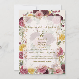 Invitation Aquarelle Roses Jaunes Bourguignon Poussiéreuses/P