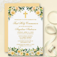 Aquarelle Roses jaunes Communion florale blanche