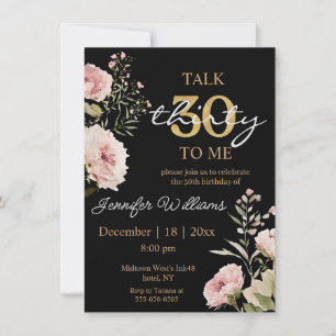 Invitation aquarelle roses roses blush noir 30ème anniversair
