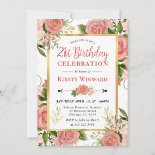 Invitation Aquarelle Roses roses Fleurs 21e anniversaire