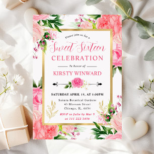 Invitation Aquarelle Roses Roses Fleurs d'été Douze ans