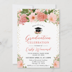 Invitation Aquarelle Roses Roses Photo Remise des diplômes
