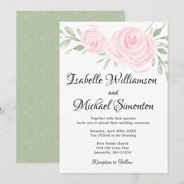 Invitation Aquarelle Roses Roses Roses Roses Roses Rose (Devant / Derrière)