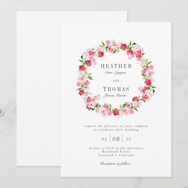 Invitation Aquarelle Roses Roses Roses Roses Roses Roses Rose (Devant / Derrière)
