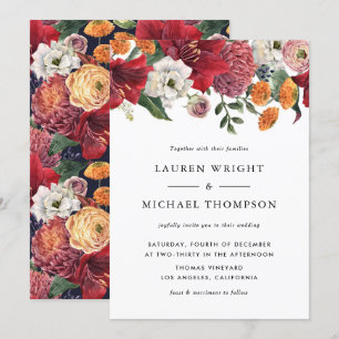 Invitation Aquarelle Rouge Amaryllis Mariage Floral