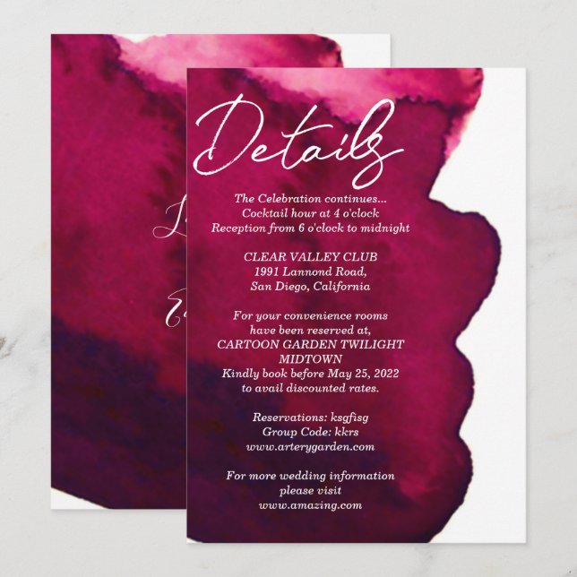 Invitation Aquarelle rouge bordeaux foncé vin d'encre rouge a (Devant / Derrière)