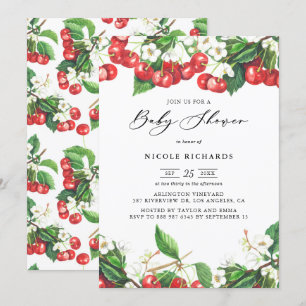 Invitation Aquarelle Rouge Cerises Garland Baby shower
