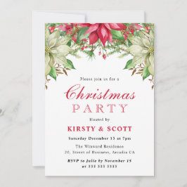 Invitation Aquarelle Rouge et Blanc Poinsettia Noël