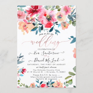 Invitation Aquarelle Rouge Ombre Jardin Roses Mariage