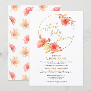 Invitation Aquarelle rouge or Floral Wreath Douche virtuelle