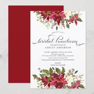 Invitation Aquarelle Rouge Poinsettia Fête des mariées Déjeun