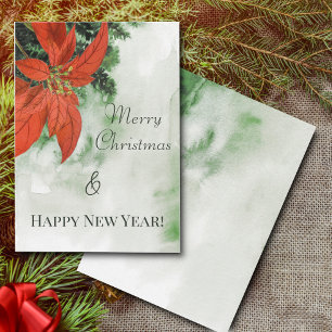 Invitation Aquarelle Rouge Poinsettia Joyeux Noël