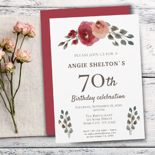 Invitation Aquarelle rouge Rose Floral 70e anniversaire