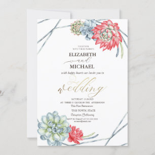 Invitation Aquarelle Rouge Succulents