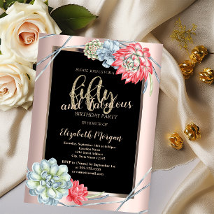 Invitation Aquarelle Rouge Succulents Rose Or 50e anniversair