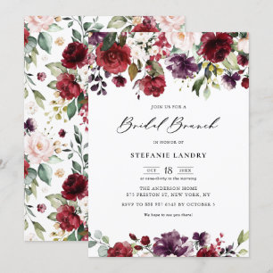 Invitation Aquarelle rouge violet Floral Garland Bridal Brunc