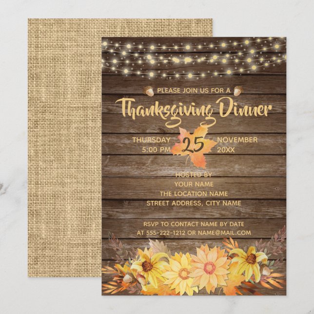 Invitation Aquarelle Russe Bois Automne Floral Thanksgiving (Devant / Derrière)