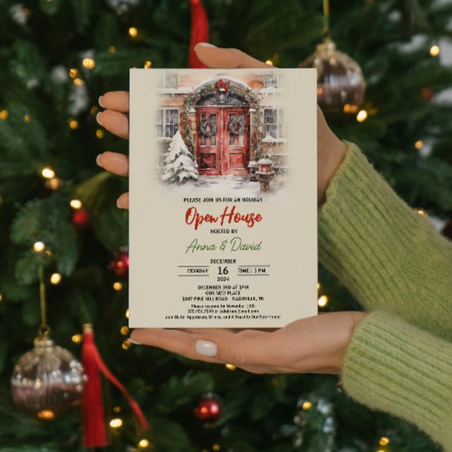 Invitation Aquarelle Russe Neige Noël Open House (Watercolor Rustic Snow Christmas Open House Invitation, Businesses & Realtors  office parties festiv)