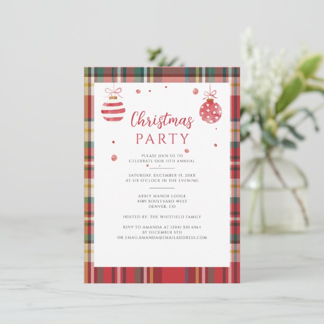 Invitation Aquarelle Russe Plaid Christmas Holiday Party (Debout devant)