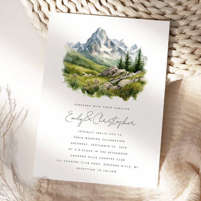 Invitation Aquarelle Rustic Mountain Mariage paysage (Créateur téléchargé)