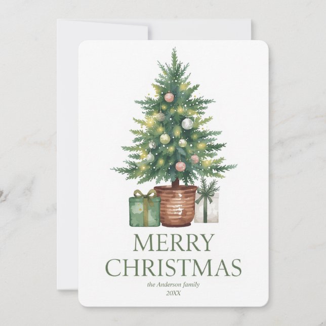 Invitation Aquarelle rustique Arbre de Noël non photo (Devant)