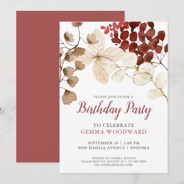 Invitation Aquarelle Rustique Automne Baby shower Floral Invi (Devant / Derrière)