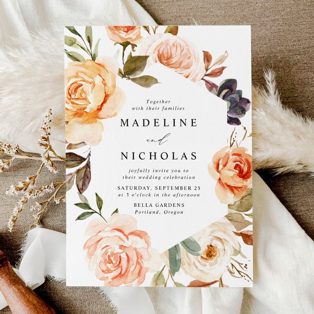 Invitation Aquarelle Rustique Automne Floral (Créateur téléchargé)