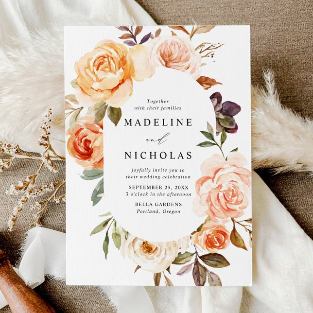 Invitation Aquarelle Rustique Automne Floral Oval Frame (Créateur téléchargé)