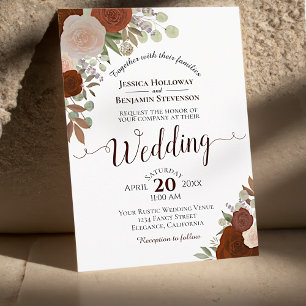 Invitation Aquarelle Rustique Automne Rouille Florale Orange 