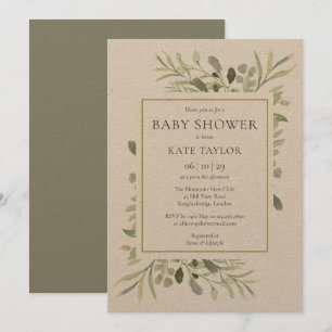 Invitation Aquarelle rustique Baby shower verdoyant / Saupoud