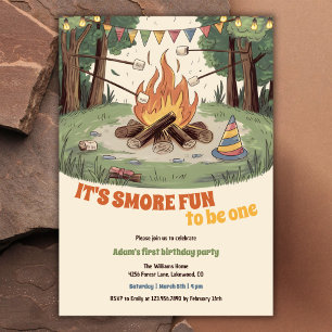 Invitation Aquarelle Rustique Bonfire Smores 1er anniversaire