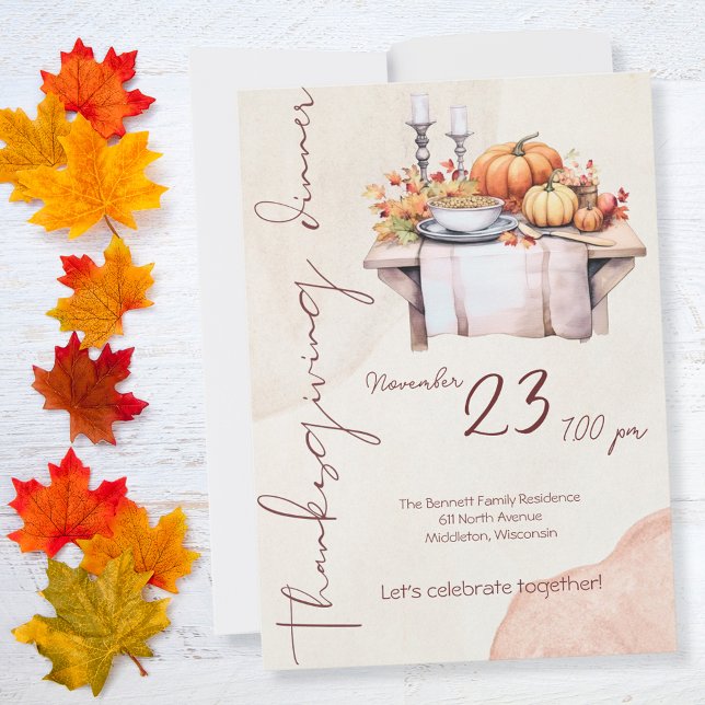 Invitation Aquarelle Rustique Brûlé Orange Thanksgiving Dîner (Créateur téléchargé)