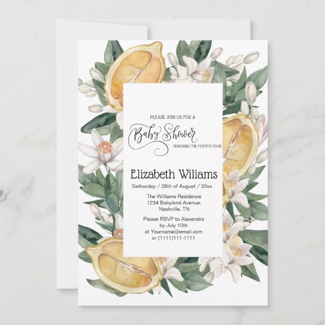 Invitation Aquarelle rustique Citron Citron italien Baby show (Devant)