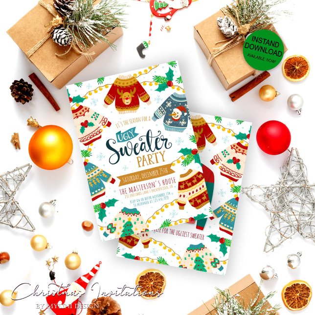 Invitation Aquarelle rustique Doux moche fête de Noël (Créateur téléchargé)