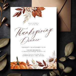 Invitation Aquarelle rustique élégant Thanksgiving Dîner